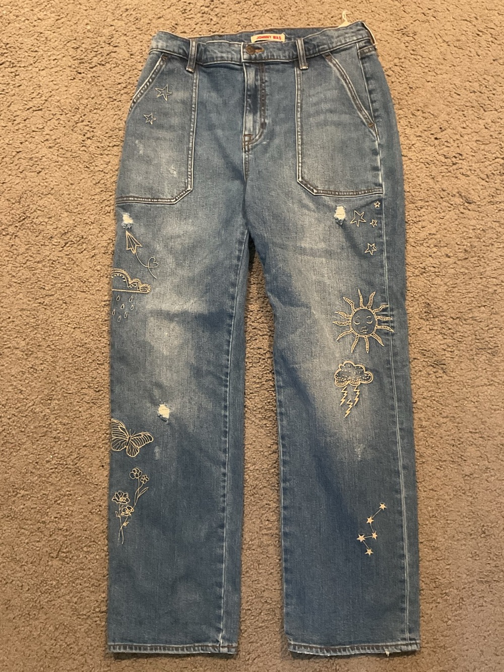 Johnny Was Sovanna High Rise Relaxed Fit Blue Embroidered High-Rise Jeans Pants